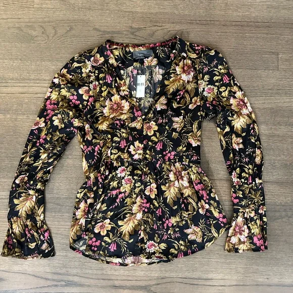 NEW Anthropologie Deep-V Floral Tunic Blouse-Size Small - Picture 5 of 16